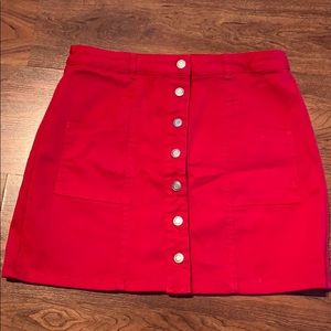 Red Denim Button Up Skirt